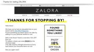 Thank you email from Zalora